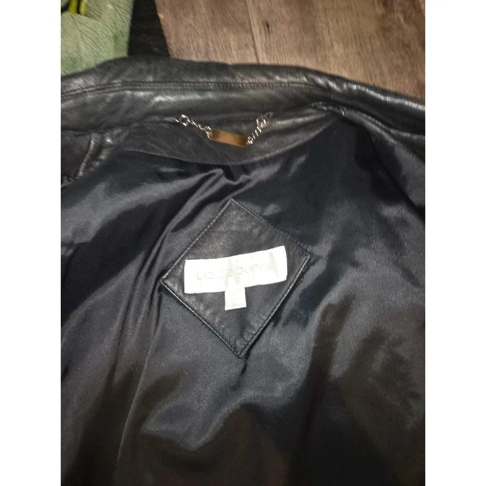 Vintage Liz Claiborne Full Zip Leather Car Coat Jacket Sz L